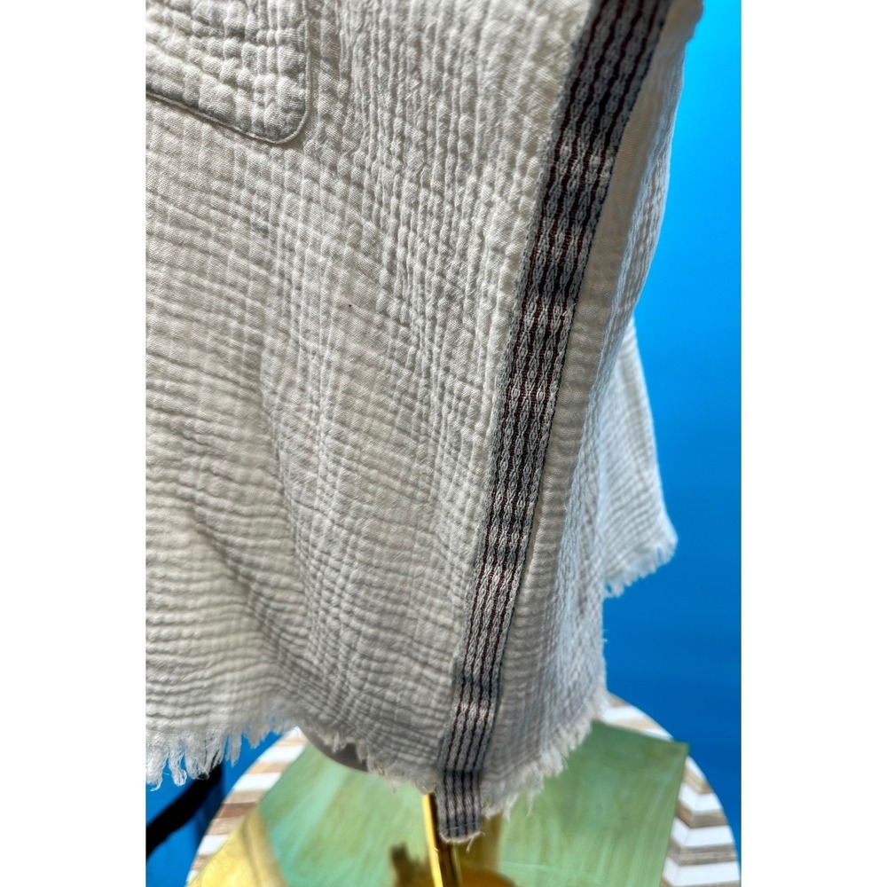 Hem & Thread Cream Cotton Gauze Frayed Hem Button Down Shirt Womens Lg Lagenlook - Picture 3 of 16